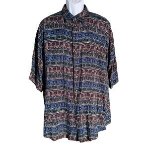 UNTIED Men's Short Sleeve Button Down Colorful Shirt XL